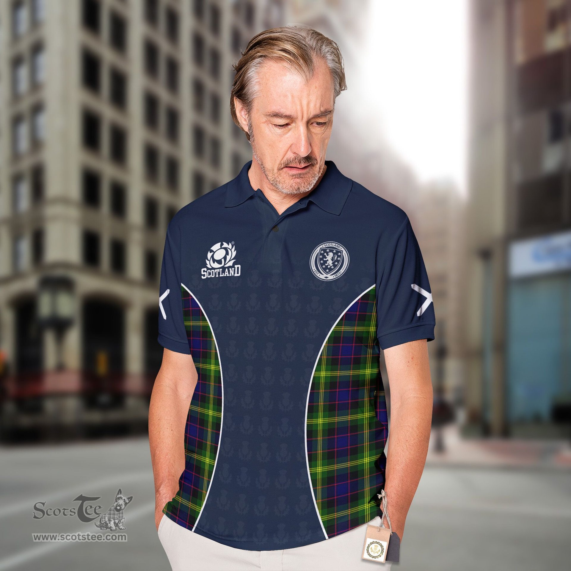 ScotsTee Shop Scottish Watson Clan Crest Scotland Alba And Scottish Tartan Polo Shirt