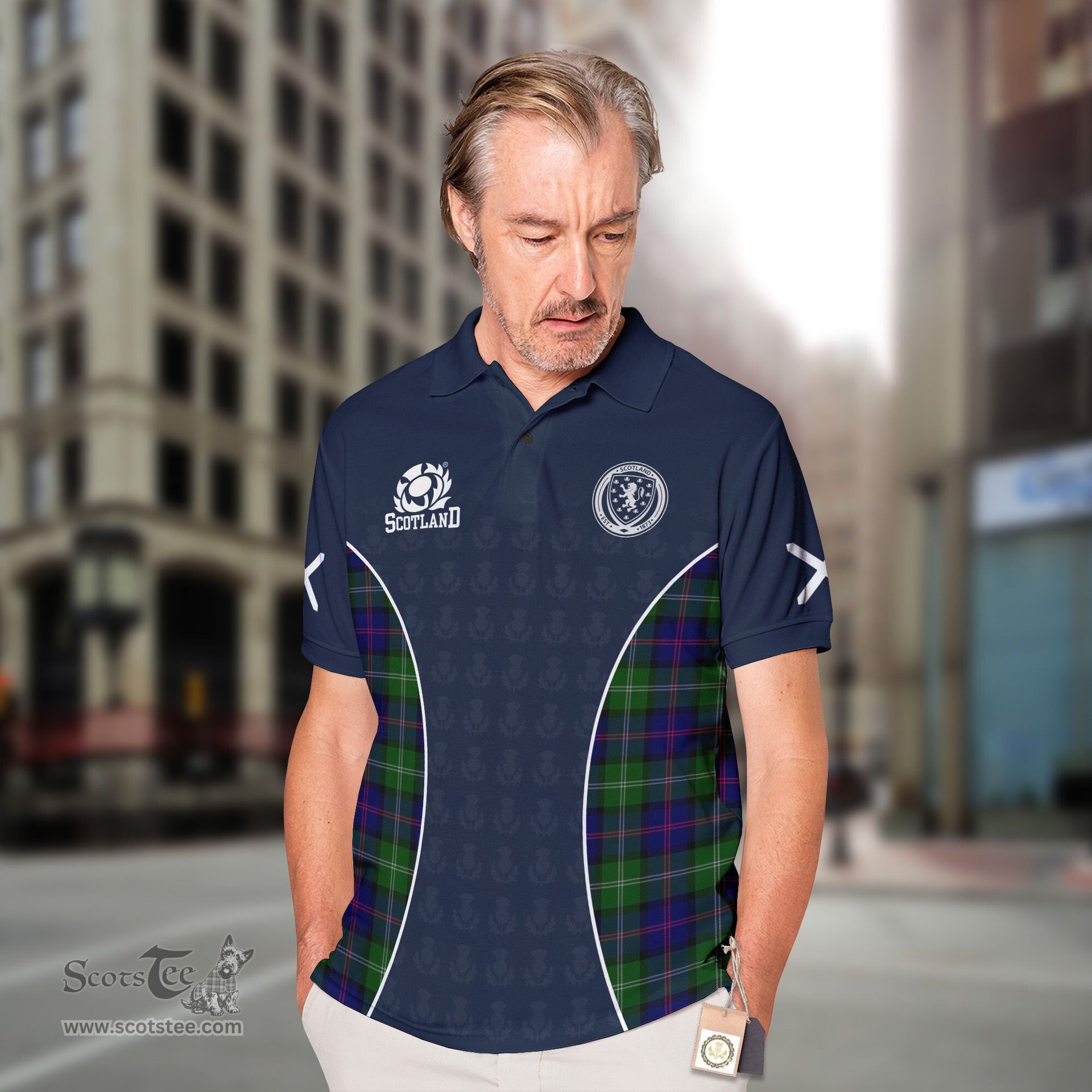 ScotsTee Shop Scottish MacThomas Clan Crest Scotland Alba And Scottish Tartan Polo Shirt