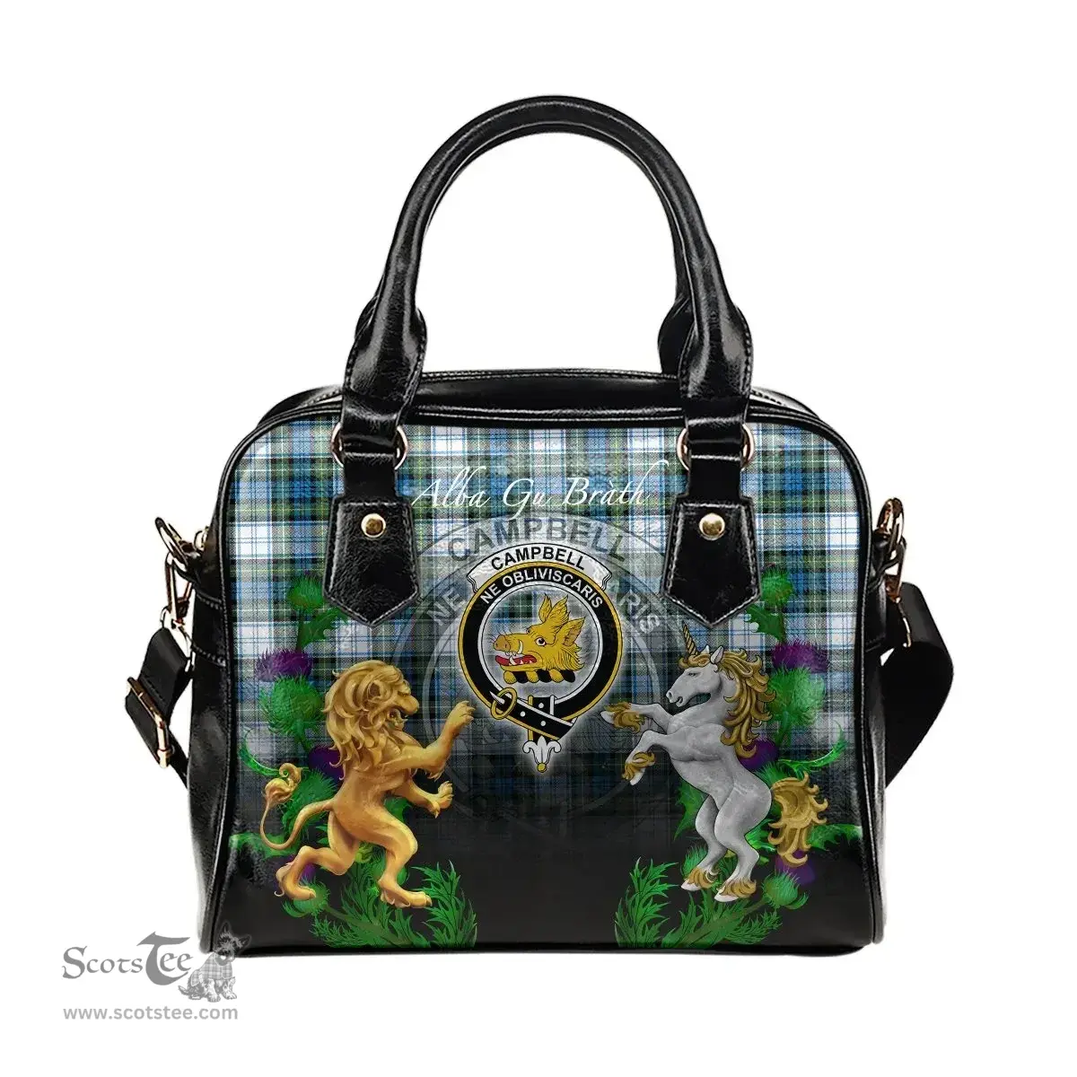 ScotsTee Shop Scottish Campbell Dress Ancient Clan Crest Tartan Lion Unicorn Thistle Shoulder Handbag