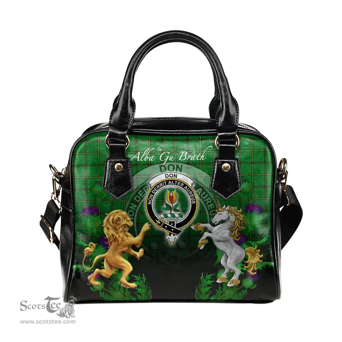 ScotsTee Shop Scottish Don (Tribe-of-Mar) Clan Crest Tartan Lion Unicorn Thistle Shoulder Handbag
