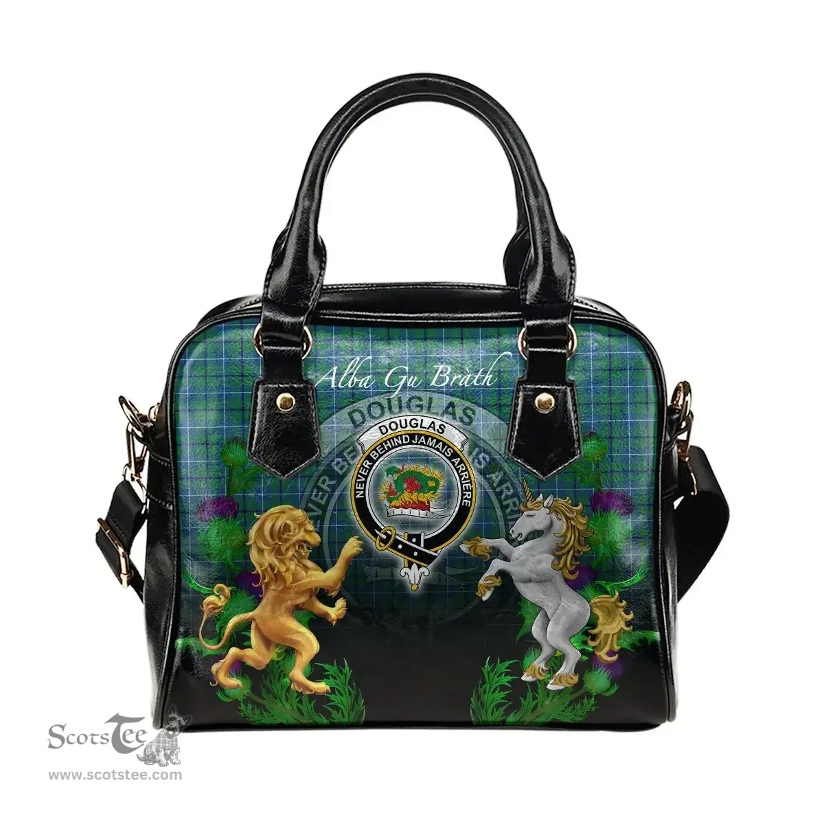 ScotsTee Shop Scottish Douglas Ancient Clan Crest Tartan Lion Unicorn Thistle Shoulder Handbag