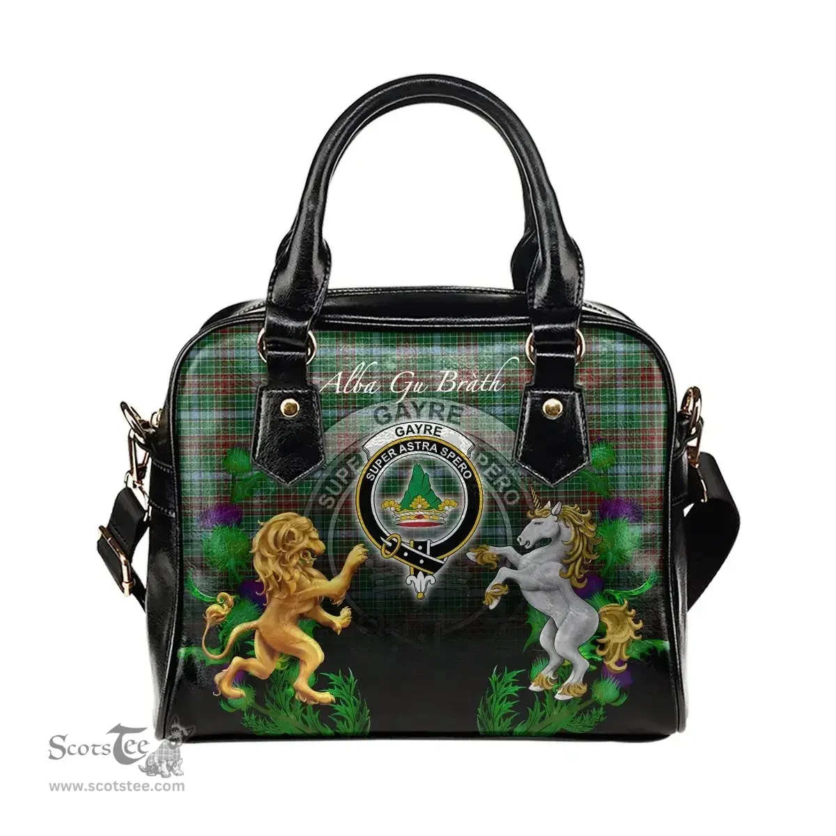 ScotsTee Shop Scottish Gayre Clan Crest Tartan Lion Unicorn Thistle Shoulder Handbag