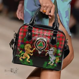ScotsTee Shop Scottish Grant Modern Clan Crest Tartan Lion Unicorn Thistle Shoulder Handbag