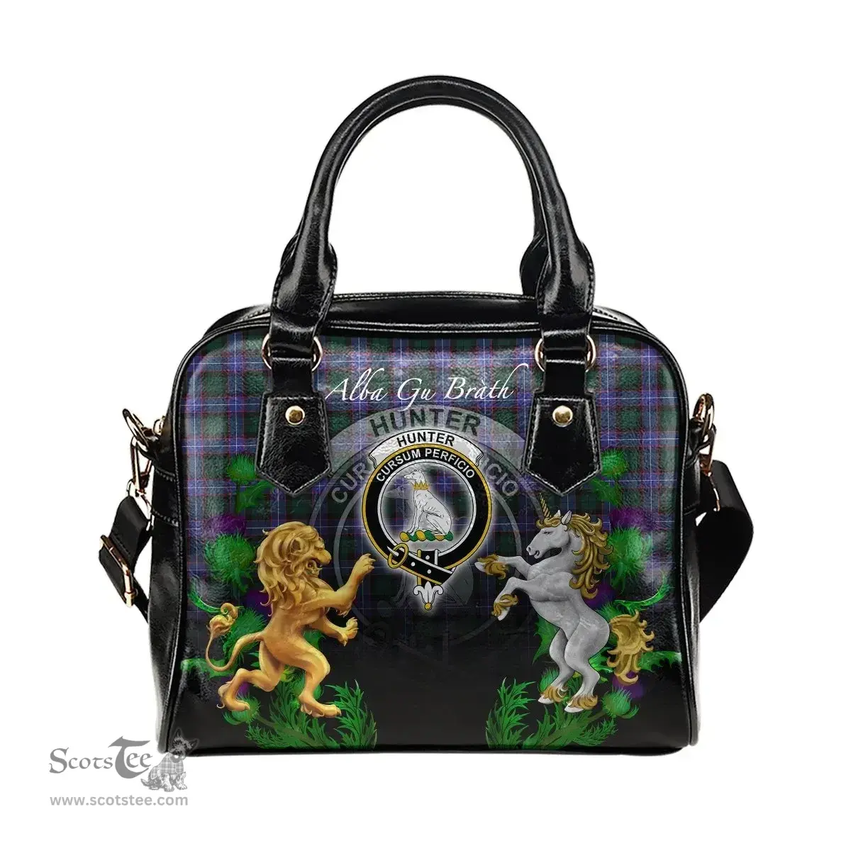 ScotsTee Shop Scottish Hunter Modern Clan Crest Tartan Lion Unicorn Thistle Shoulder Handbag
