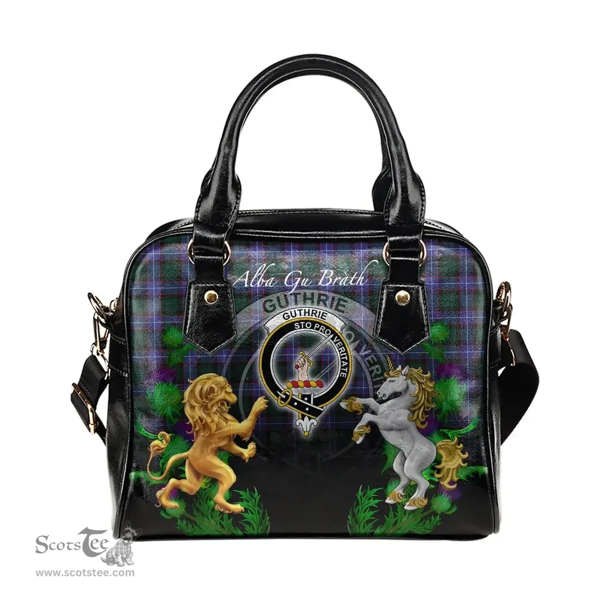 ScotsTee Shop Scottish Guthrie Modern Clan Crest Tartan Lion Unicorn Thistle Shoulder Handbag