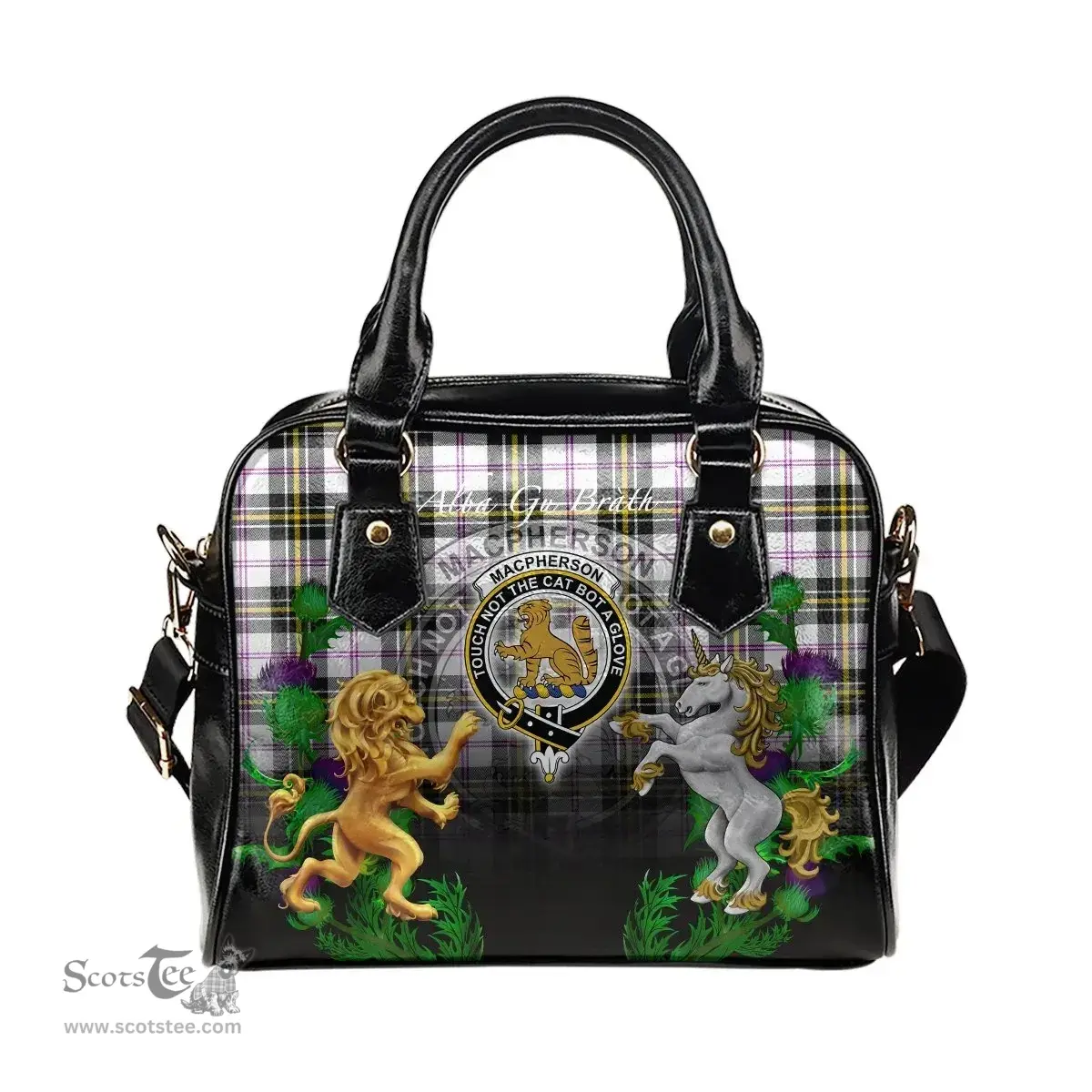 ScotsTee Shop Scottish MacPherson Dress Modern Clan Crest Tartan Lion Unicorn Thistle Shoulder Handbag