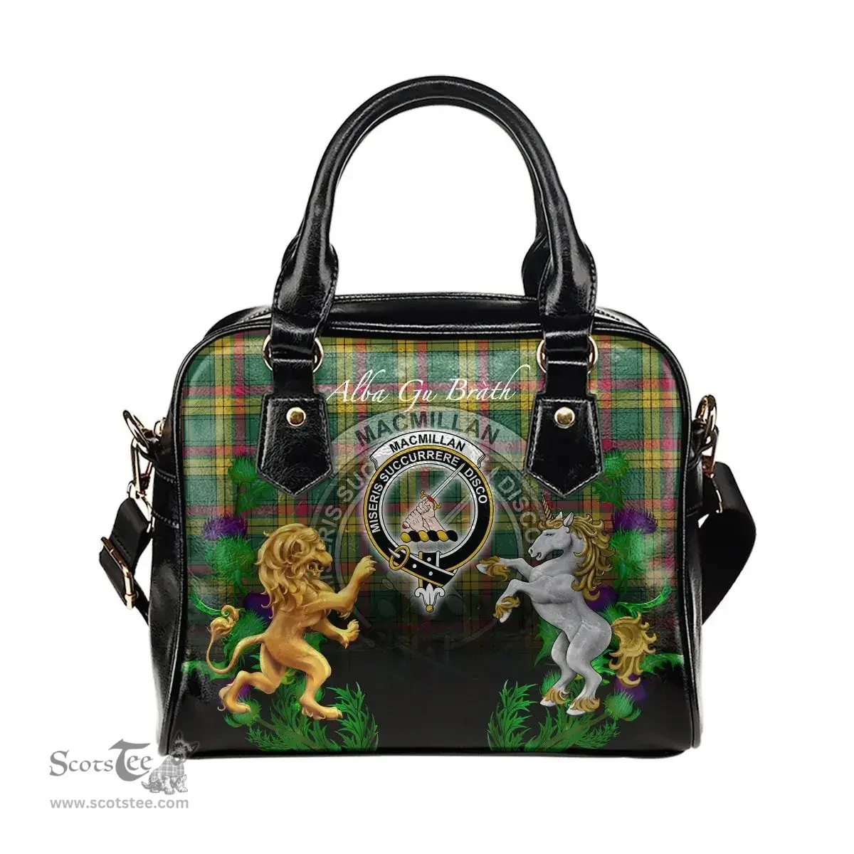 ScotsTee Shop Scottish MacMillan Old Ancient Clan Crest Tartan Lion Unicorn Thistle Shoulder Handbag