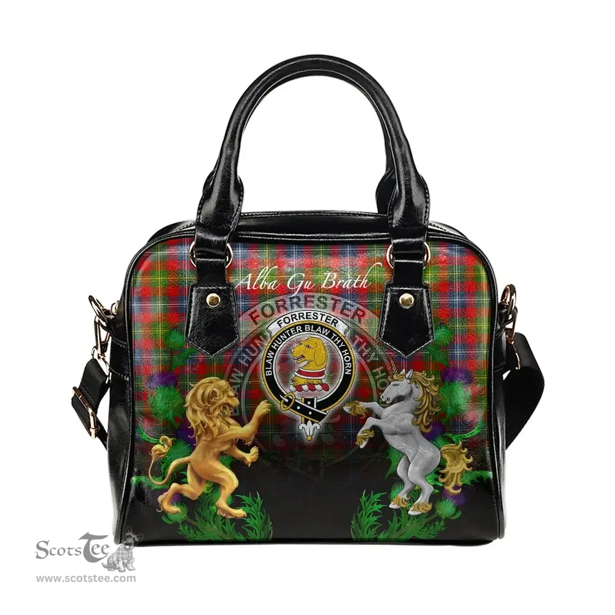 ScotsTee Shop Scottish Forrester Clan Crest Tartan Lion Unicorn Thistle Shoulder Handbag