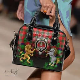 ScotsTee Shop Scottish Erskine Modern Clan Crest Tartan Lion Unicorn Thistle Shoulder Handbag