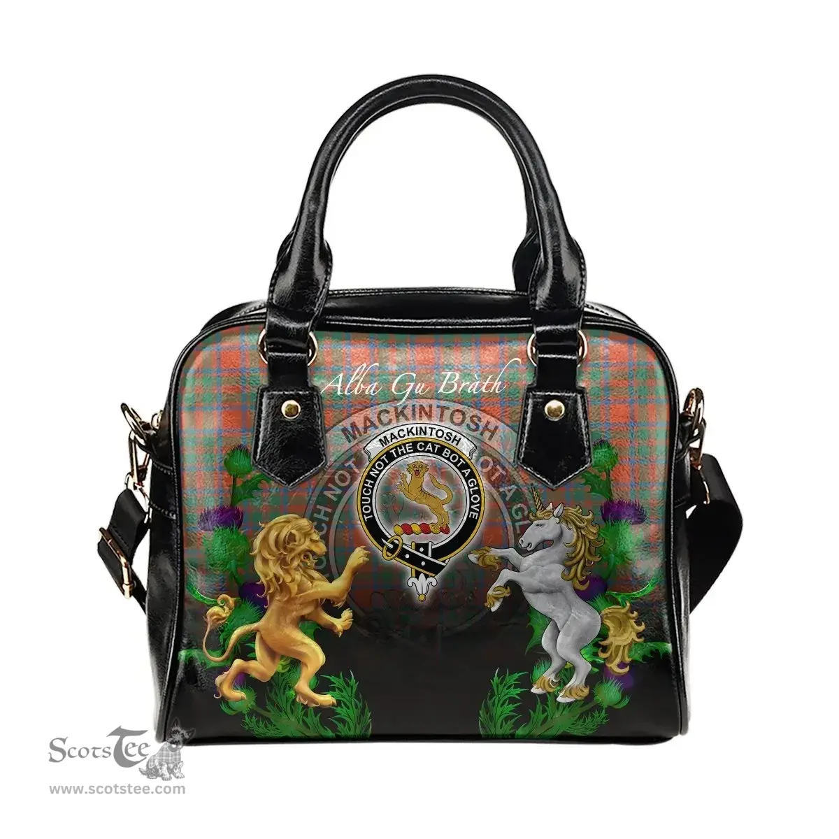 ScotsTee Shop Scottish MacKintosh Ancient Clan Crest Tartan Lion Unicorn Thistle Shoulder Handbag