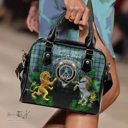 ScotsTee Shop Scottish Morrison Ancient Clan Crest Tartan Lion Unicorn Thistle Shoulder Handbag