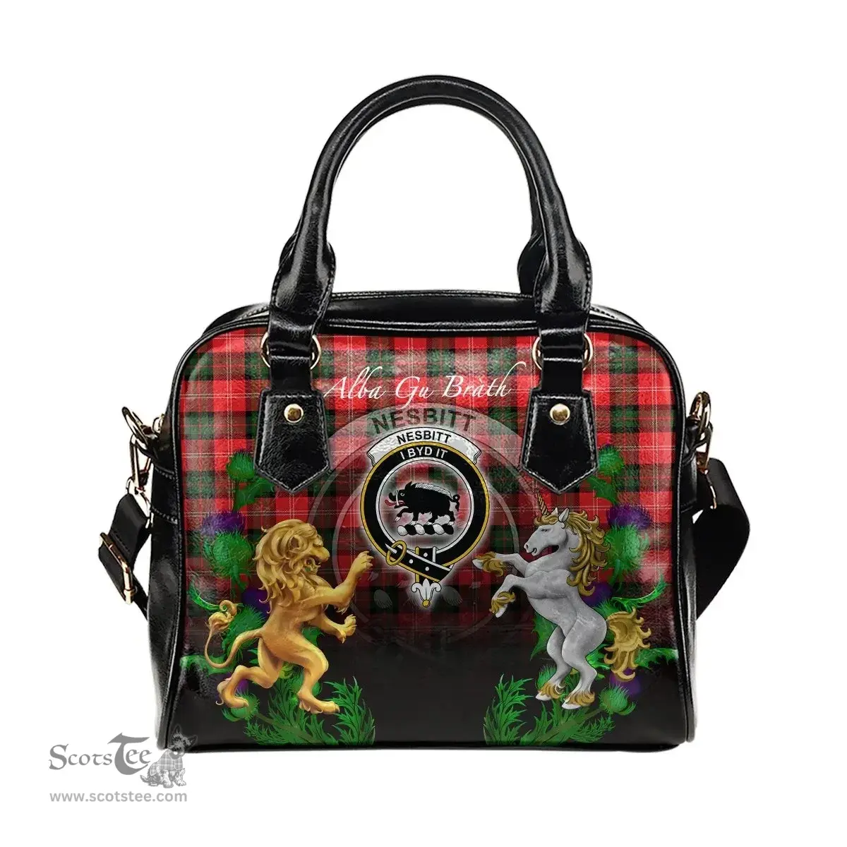 ScotsTee Shop Scottish Nesbitt Modern Clan Crest Tartan Lion Unicorn Thistle Shoulder Handbag