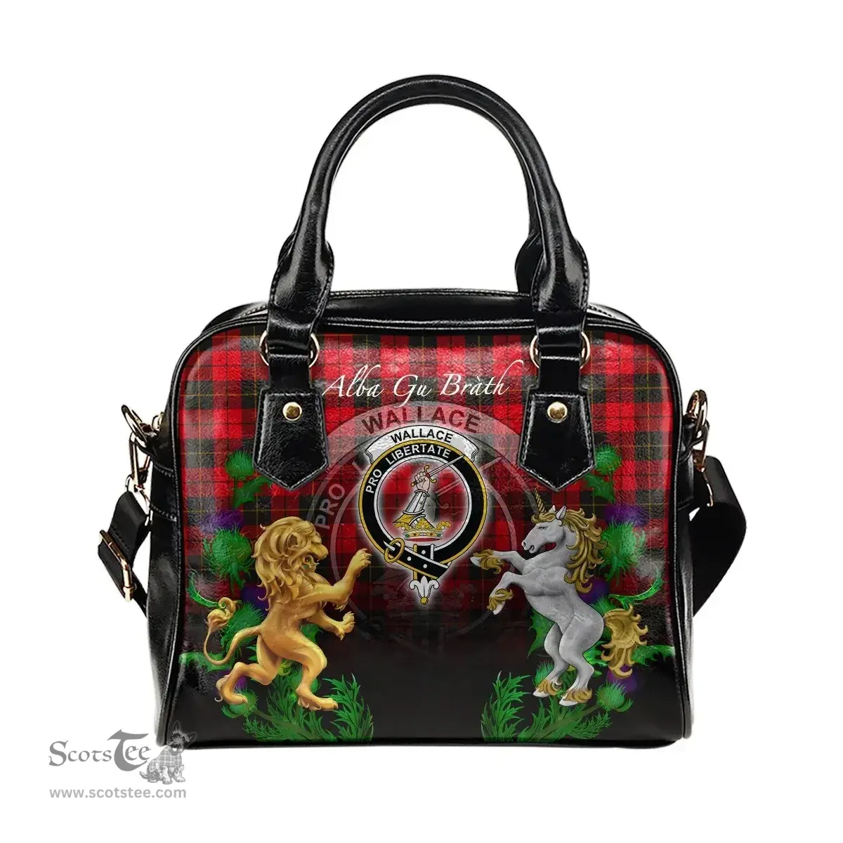 ScotsTee Shop Scottish Wallace Weathered Clan Crest Tartan Lion Unicorn Thistle Shoulder Handbag
