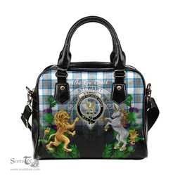 ScotsTee Shop Scottish Stewart Muted Blue Clan Crest Tartan Lion Unicorn Thistle Shoulder Handbag