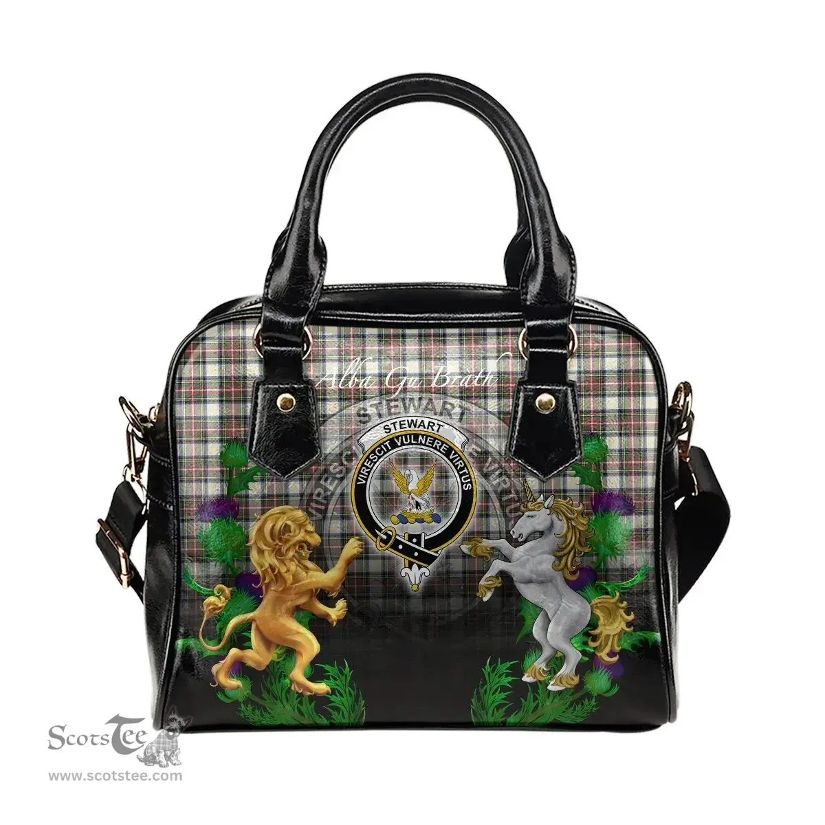ScotsTee Shop Scottish Stewart Dress Ancient Clan Crest Tartan Lion Unicorn Thistle Shoulder Handbag
