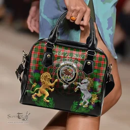 ScotsTee Shop Scottish Pollock Modern Clan Crest Tartan Lion Unicorn Thistle Shoulder Handbag