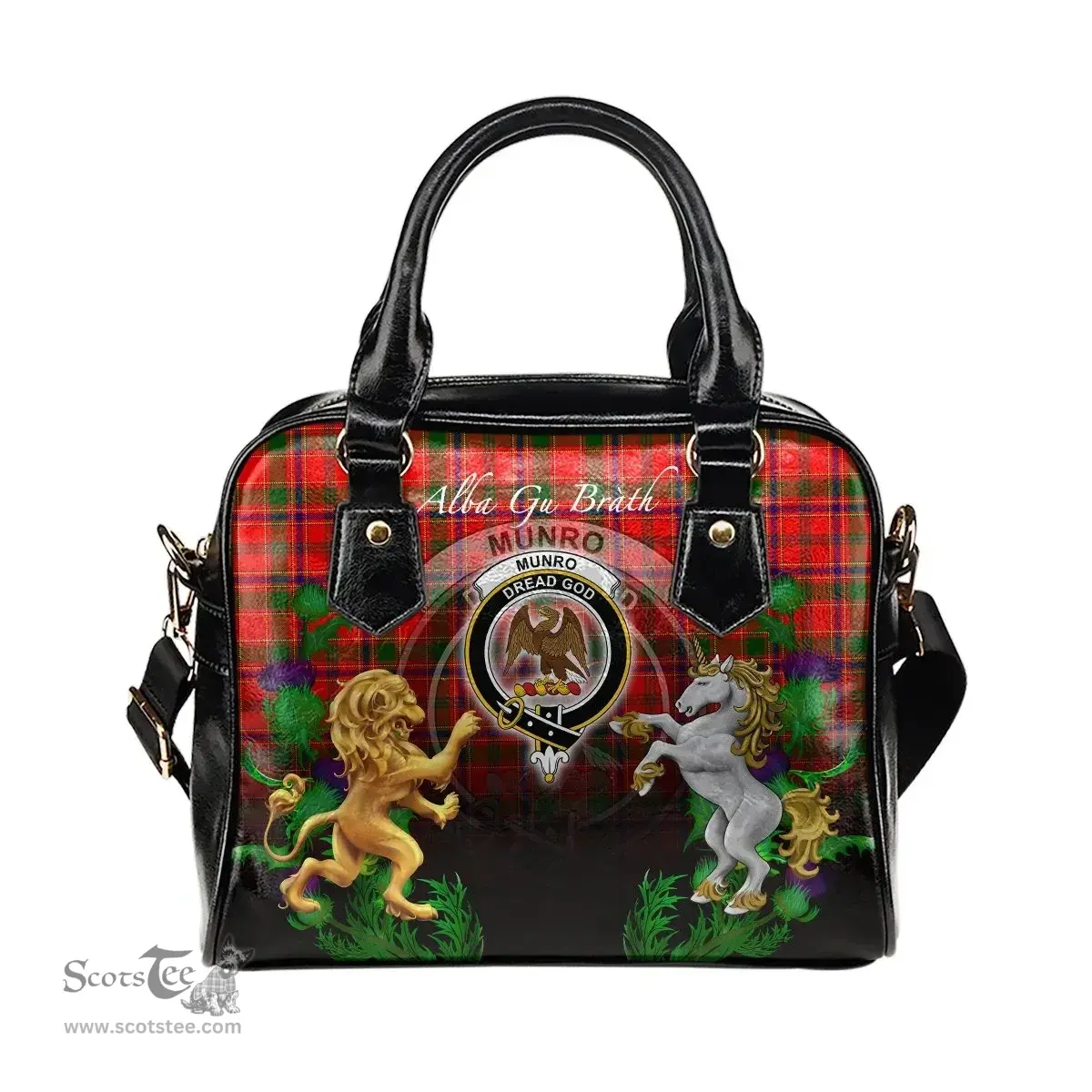 ScotsTee Shop Scottish Munro Modern Clan Crest Tartan Lion Unicorn Thistle Shoulder Handbag