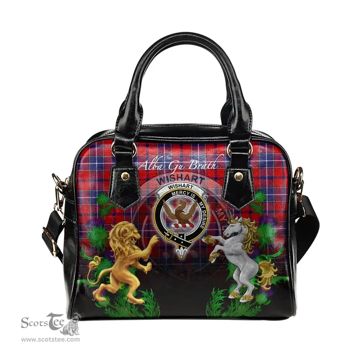 ScotsTee Shop Scottish Wishart Dress Clan Crest Tartan Lion Unicorn Thistle Shoulder Handbag