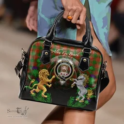 ScotsTee Shop Scottish Menzies Green Modern Clan Crest Tartan Lion Unicorn Thistle Shoulder Handbag