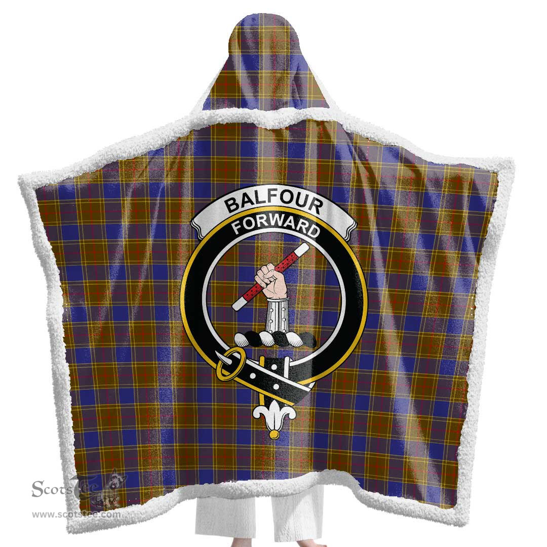 ScotsTee Shop Scottish Balfour Modern Clan Crest Tartan Sherpa Hooded Blanket Wearable Cuddle Throw Warm Cozy
