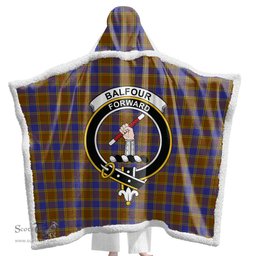 ScotsTee Shop Scottish Balfour Modern Clan Crest Tartan Sherpa Hooded Blanket Wearable Cuddle Throw Warm Cozy