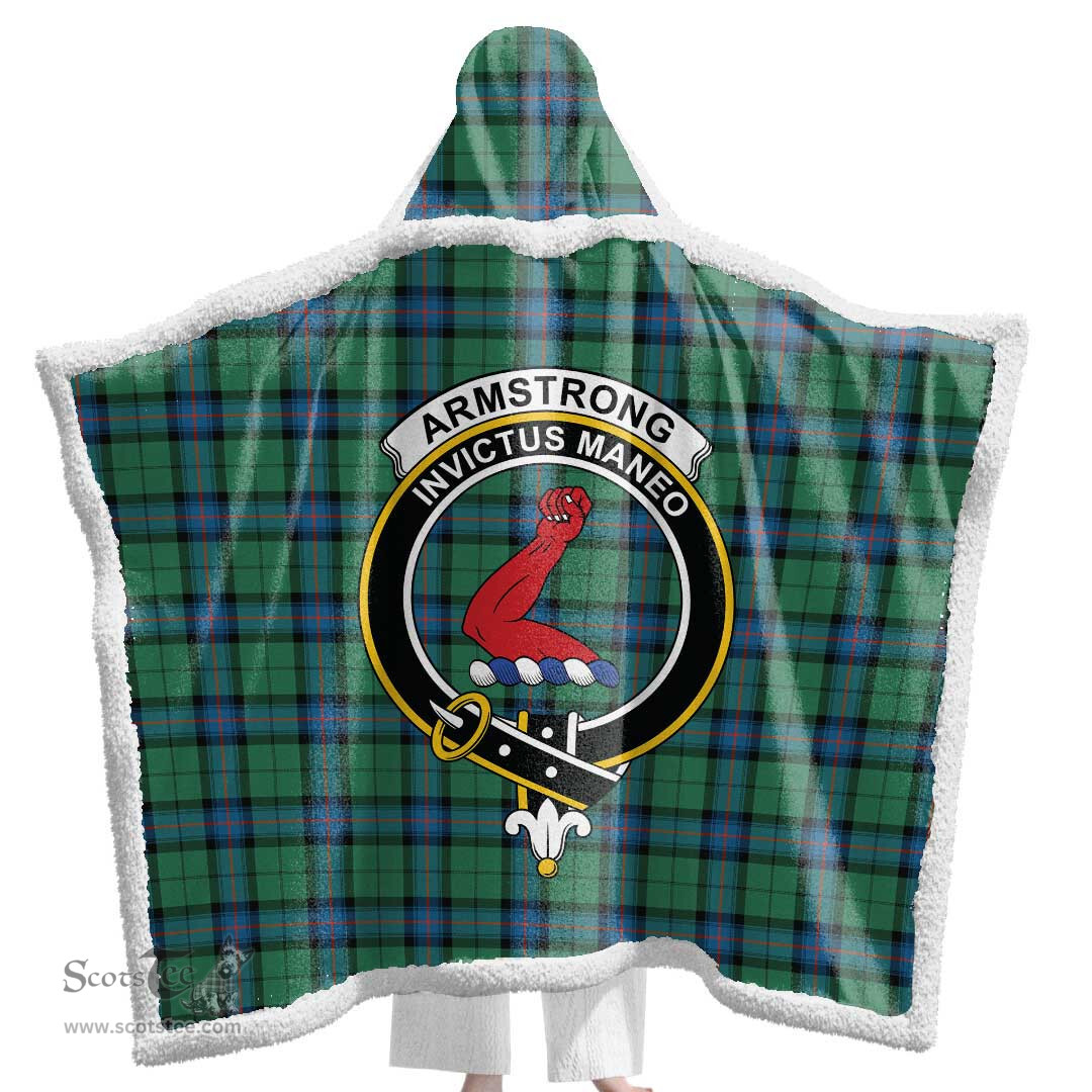 ScotsTee Shop Scottish Armstrong Ancient Clan Crest Tartan Sherpa Hooded Blanket Wearable Cuddle Throw Warm Cozy