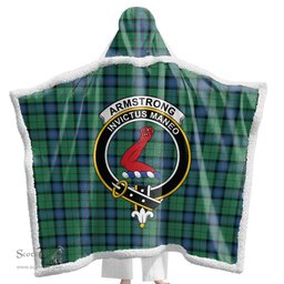 ScotsTee Shop Scottish Armstrong Ancient Clan Crest Tartan Sherpa Hooded Blanket Wearable Cuddle Throw Warm Cozy