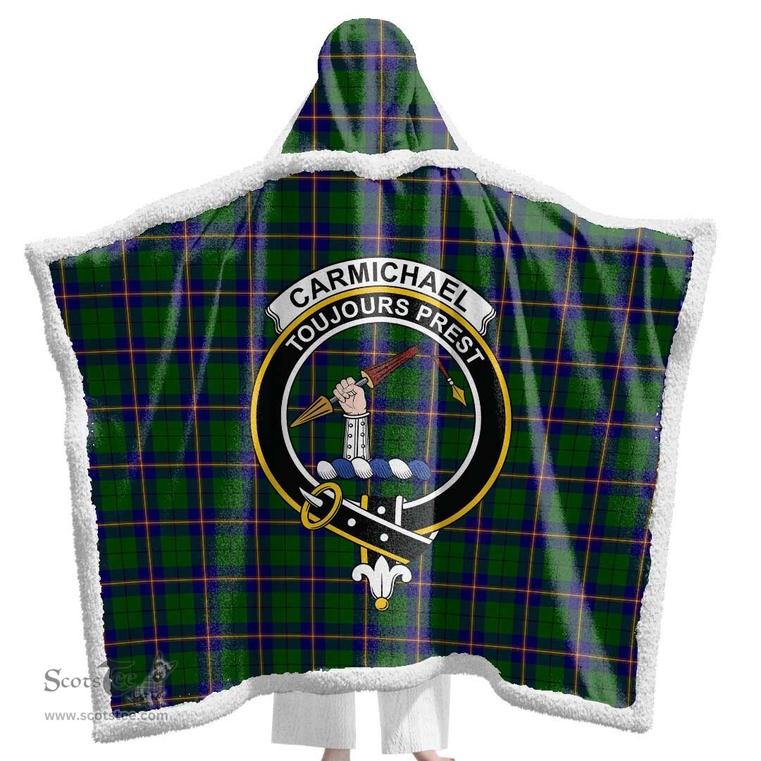 ScotsTee Shop Scottish Carmichael Modern Clan Crest Tartan Sherpa Hooded Blanket Wearable Cuddle Throw Warm Cozy