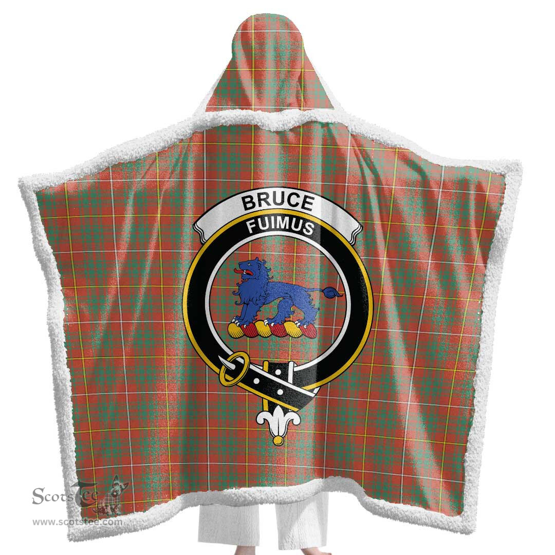 ScotsTee Shop Scottish Bruce Ancient Clan Crest Tartan Sherpa Hooded Blanket Wearable Cuddle Throw Warm Cozy