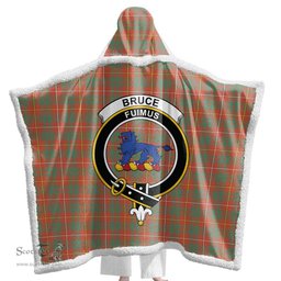ScotsTee Shop Scottish Bruce Ancient Clan Crest Tartan Sherpa Hooded Blanket Wearable Cuddle Throw Warm Cozy
