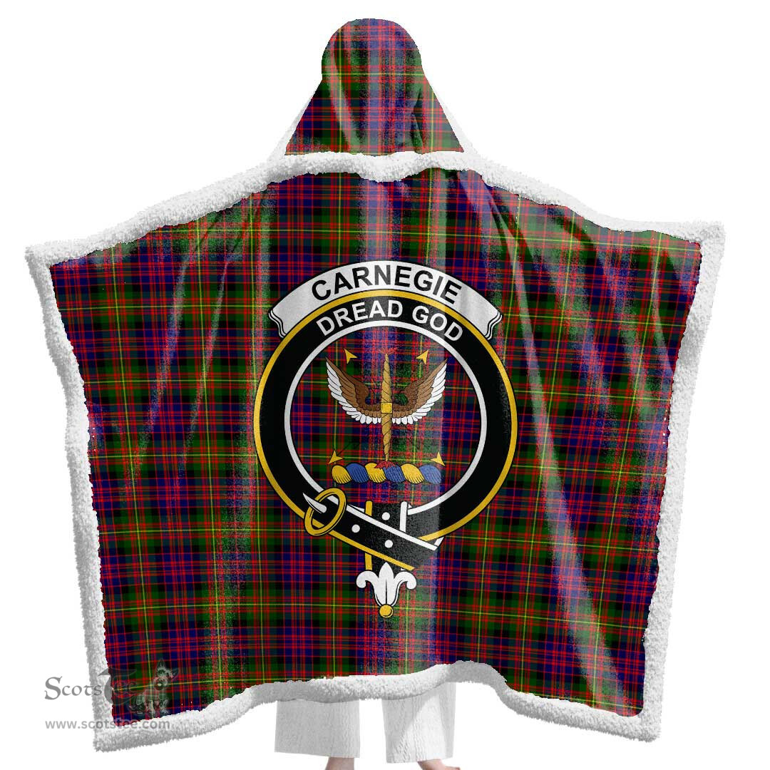 ScotsTee Shop Scottish Carnegie Modern Clan Crest Tartan Sherpa Hooded Blanket Wearable Cuddle Throw Warm Cozy