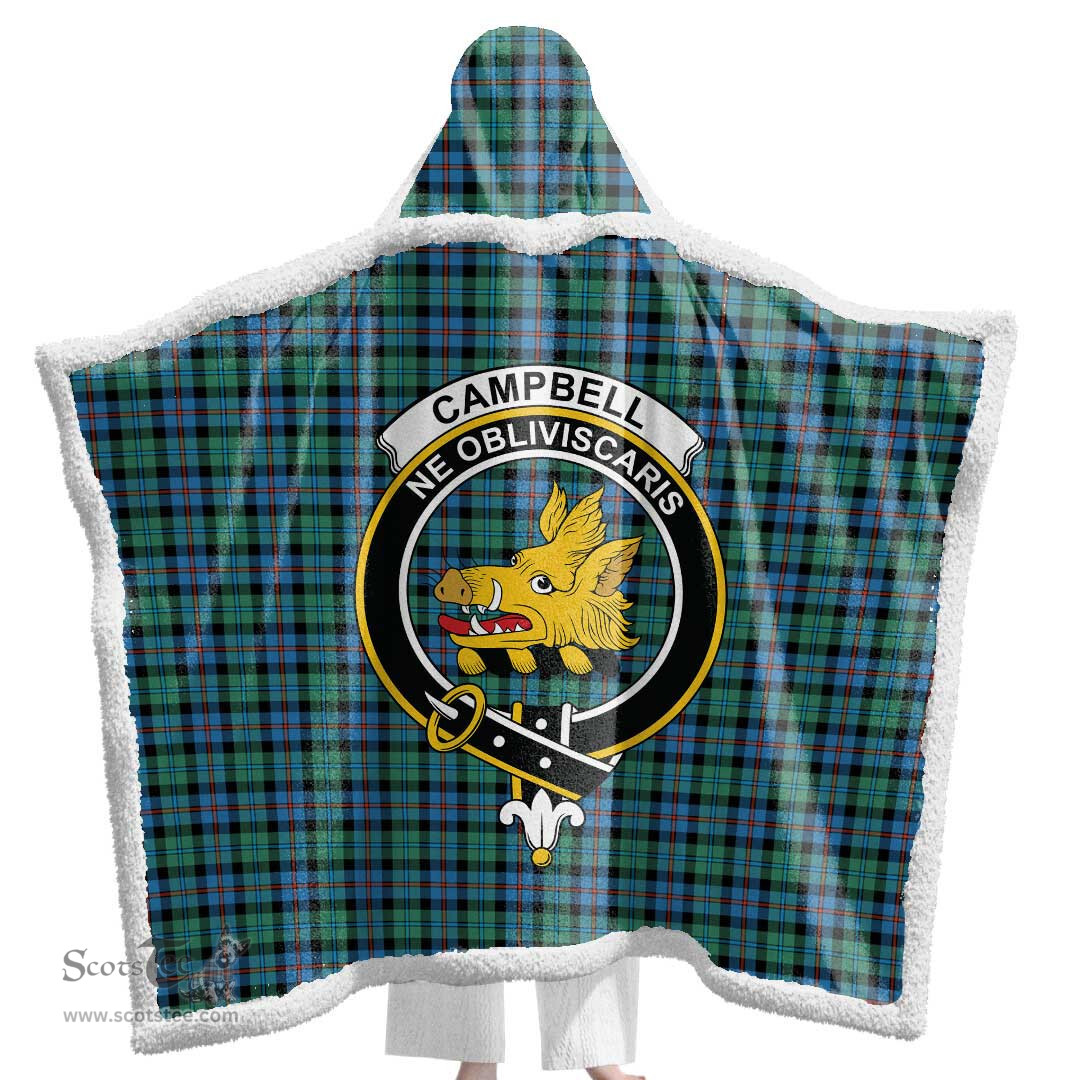 ScotsTee Shop Scottish Campbell of Cawdor Ancient Clan Crest Tartan Sherpa Hooded Blanket Wearable Cuddle Throw Warm Cozy