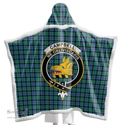 ScotsTee Shop Scottish Campbell of Cawdor Ancient Clan Crest Tartan Sherpa Hooded Blanket Wearable Cuddle Throw Warm Cozy