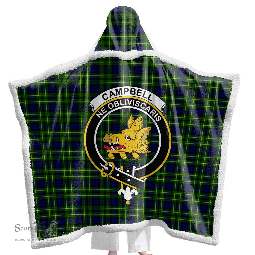 ScotsTee Shop Scottish Campbell of Breadalbane Modern Clan Crest Tartan Sherpa Hooded Blanket Wearable Cuddle Throw Warm Cozy