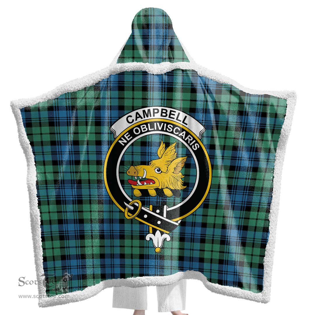 ScotsTee Shop Scottish Campbell Ancient 01 Clan Crest Tartan Sherpa Hooded Blanket Wearable Cuddle Throw Warm Cozy