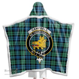 ScotsTee Shop Scottish Campbell Ancient 01 Clan Crest Tartan Sherpa Hooded Blanket Wearable Cuddle Throw Warm Cozy
