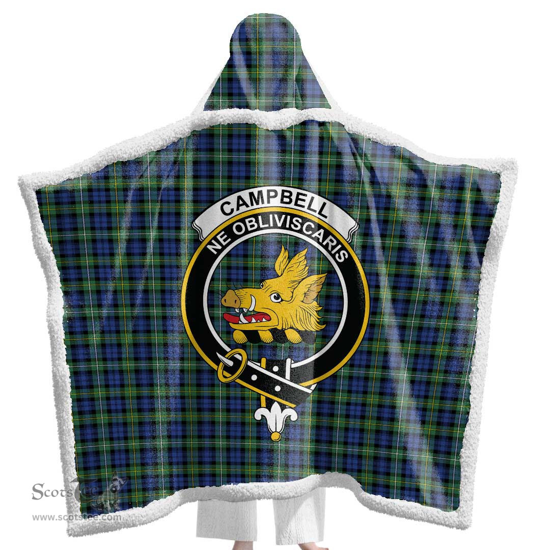 ScotsTee Shop Scottish Campbell Argyll Ancient Clan Crest Tartan Sherpa Hooded Blanket Wearable Cuddle Throw Warm Cozy