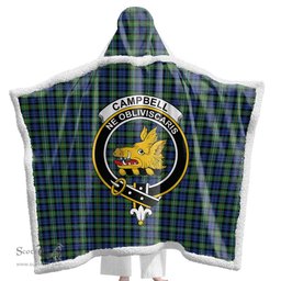 ScotsTee Shop Scottish Campbell Argyll Ancient Clan Crest Tartan Sherpa Hooded Blanket Wearable Cuddle Throw Warm Cozy