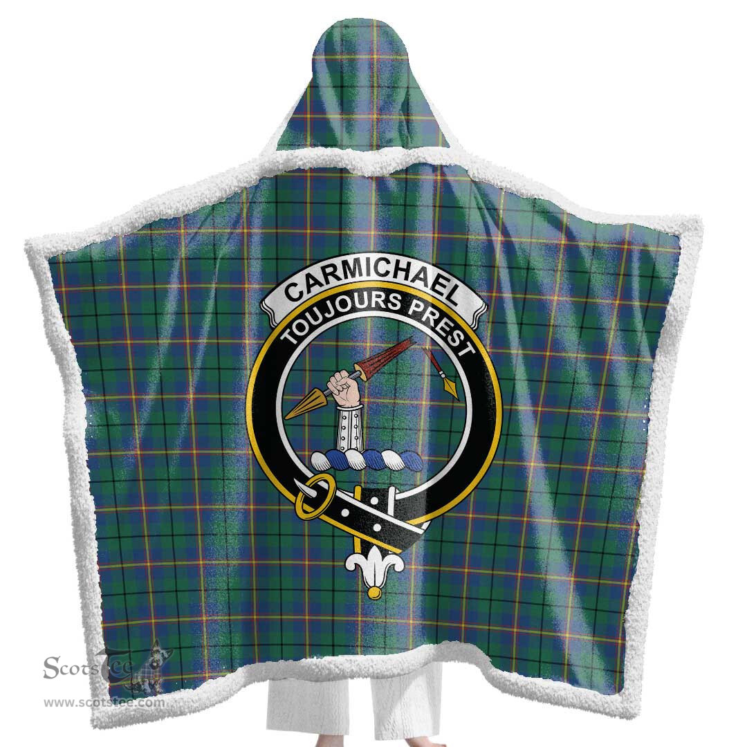 ScotsTee Shop Scottish Carmichael Ancient Clan Crest Tartan Sherpa Hooded Blanket Wearable Cuddle Throw Warm Cozy
