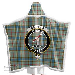 ScotsTee Shop Scottish Balfour Blue Clan Crest Tartan Sherpa Hooded Blanket Wearable Cuddle Throw Warm Cozy