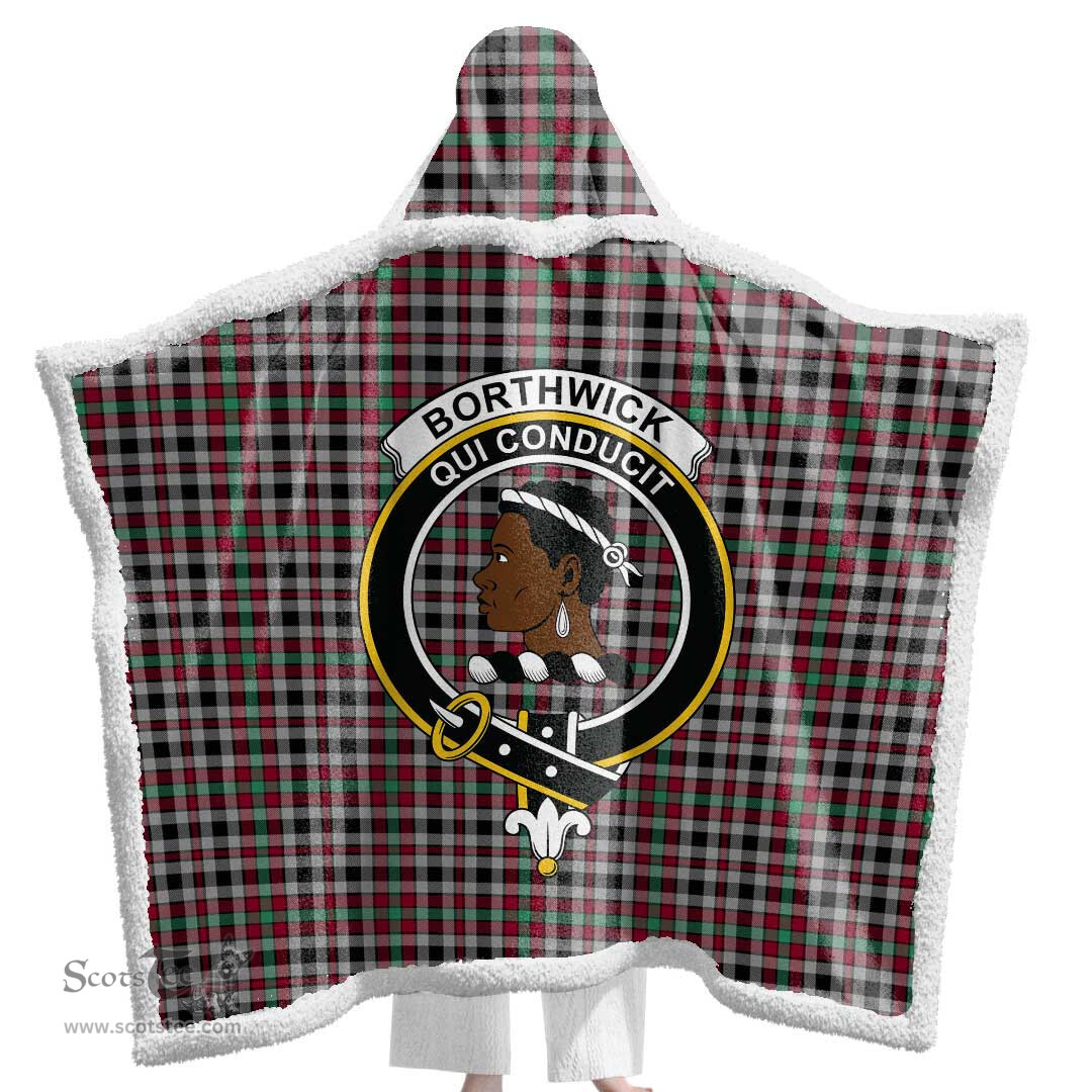 ScotsTee Shop Scottish Borthwick Ancient Clan Crest Tartan Sherpa Hooded Blanket Wearable Cuddle Throw Warm Cozy