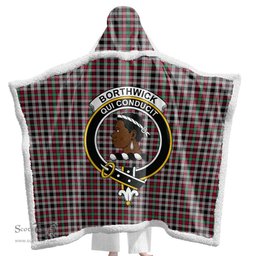 ScotsTee Shop Scottish Borthwick Ancient Clan Crest Tartan Sherpa Hooded Blanket Wearable Cuddle Throw Warm Cozy