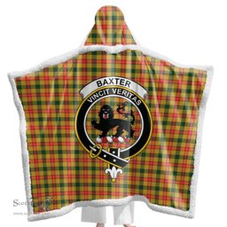 ScotsTee Shop Scottish Baxter Clan Crest Tartan Sherpa Hooded Blanket Wearable Cuddle Throw Warm Cozy