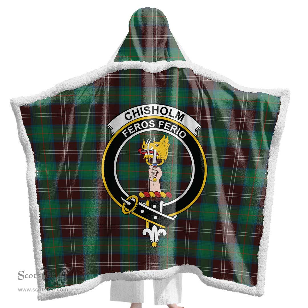 ScotsTee Shop Scottish Chisholm Hunting Ancient Clan Crest Tartan Sherpa Hooded Blanket Wearable Cuddle Throw Warm Cozy
