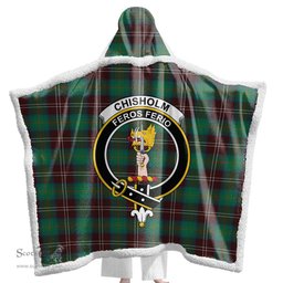 ScotsTee Shop Scottish Chisholm Hunting Ancient Clan Crest Tartan Sherpa Hooded Blanket Wearable Cuddle Throw Warm Cozy
