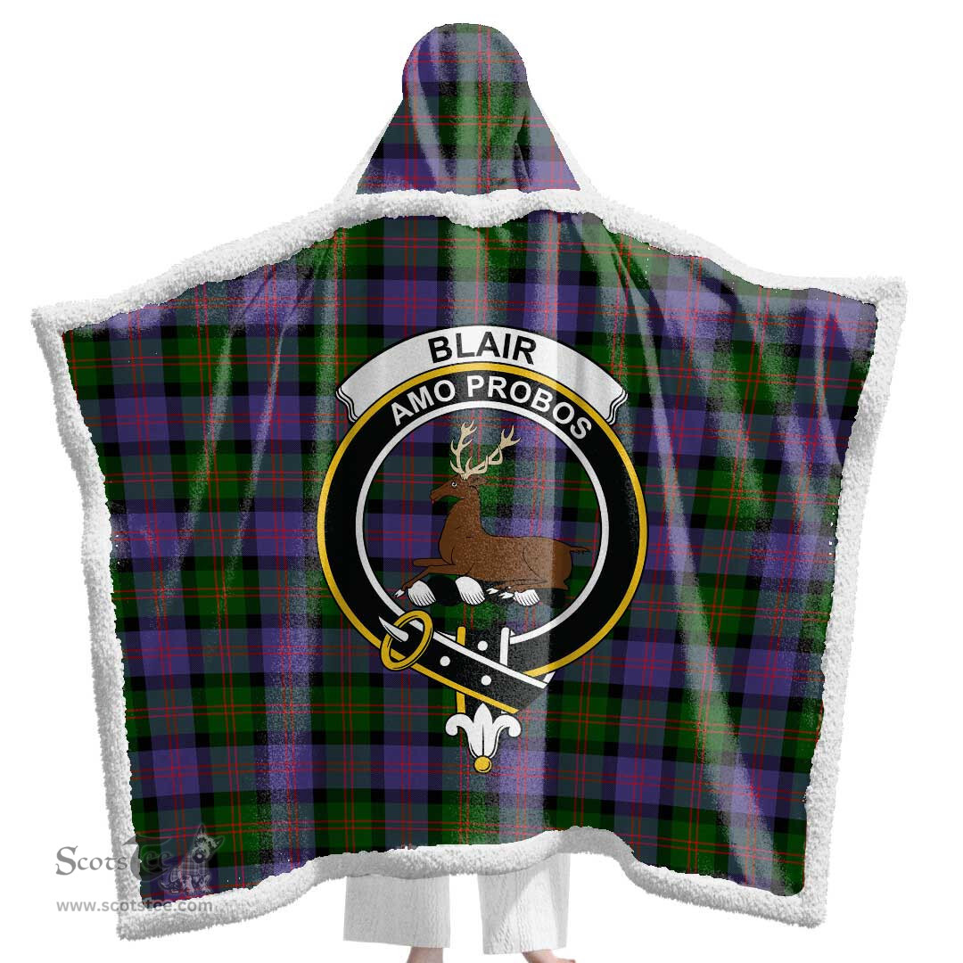 ScotsTee Shop Scottish Blair Modern Clan Crest Tartan Sherpa Hooded Blanket Wearable Cuddle Throw Warm Cozy
