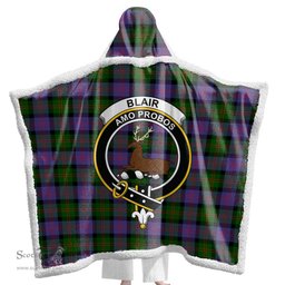 ScotsTee Shop Scottish Blair Modern Clan Crest Tartan Sherpa Hooded Blanket Wearable Cuddle Throw Warm Cozy