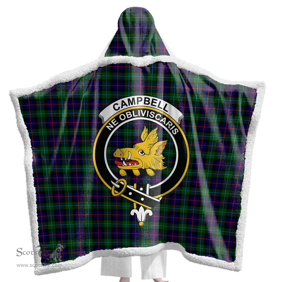 ScotsTee Shop Scottish Campbell of Cawdor Modern Clan Crest Tartan Sherpa Hooded Blanket Wearable Cuddle Throw Warm Cozy
