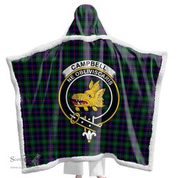 ScotsTee Shop Scottish Campbell of Cawdor Modern Clan Crest Tartan Sherpa Hooded Blanket Wearable Cuddle Throw Warm Cozy