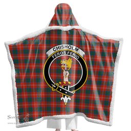 ScotsTee Shop Scottish Chisholm Ancient Clan Crest Tartan Sherpa Hooded Blanket Wearable Cuddle Throw Warm Cozy